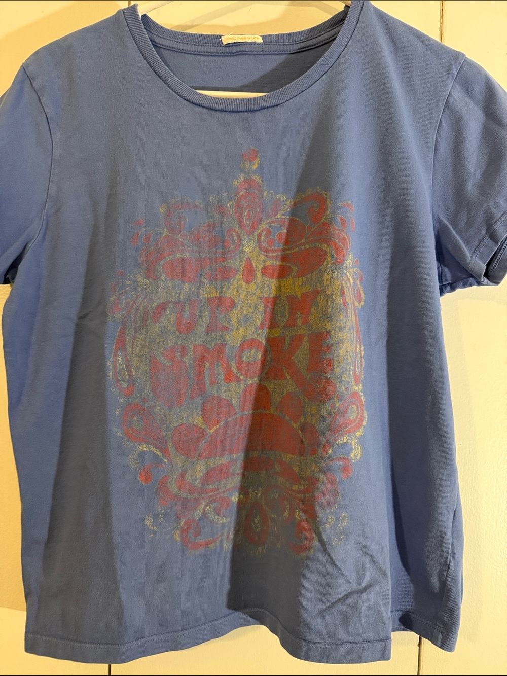 MOTHER  Blue Graphic Tee with UP IN SMOKE Print
